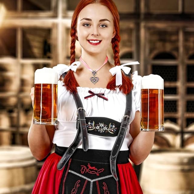 Detalle 2 de APMGONT 3-teiliges Bayerisch Dirndlschmuck-Set: Trachtenkette mit Edelweiß & Herz-Anhänger plus Ohrstecker