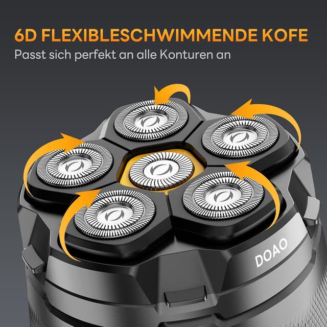 Detalle de Glatzen Rasierer Herren DOAO Kopf-Rasierer für Glatze mit 6D-Schwimmkopf, IPX6, wiederaufladbar per USB‑C