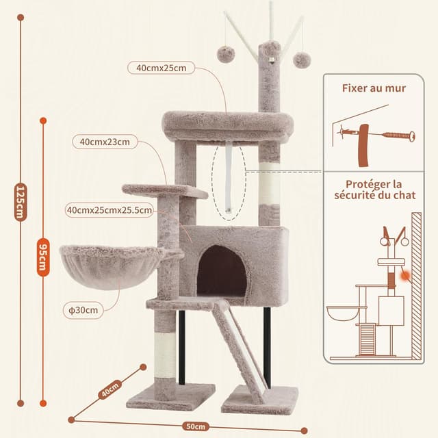 Thumbnail 6 de Gitelsnour GCT006SMU : arbre à chat d’intérieur avec plateformes amovibles, hamac et griffoirs