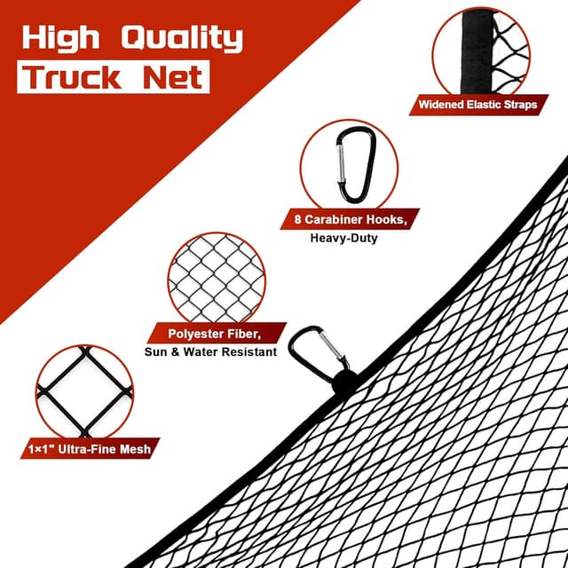 Detalle de Dayacoco Highly Elastic Cargo Net for Pickup Truck Beds (122x122cm to 213x213cm) with 8 Rustproof Buckles