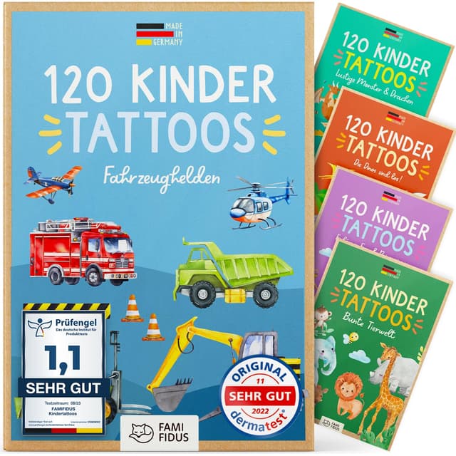 Detalle de Famifidus 120 hautfreundliche Kinder Tattoos – Fahrzeug & Baumaschinen Motive, vegan und dermatologisch getestet