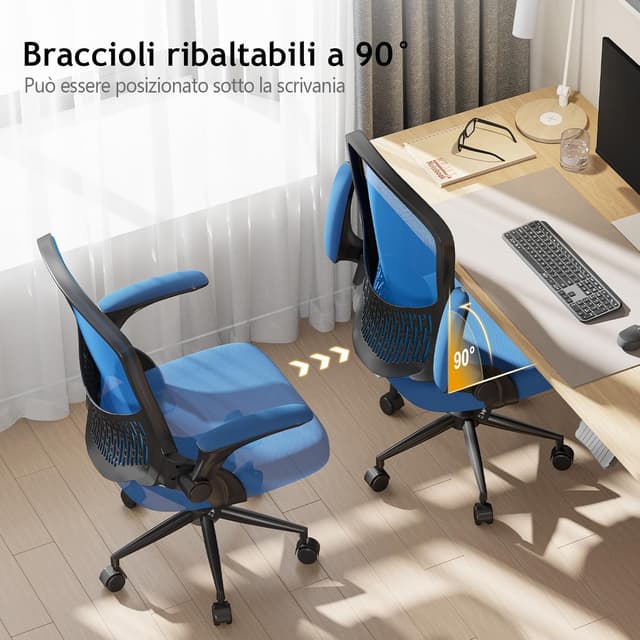 Detalle de Naspaluro Sedia Ufficio ergonomica con braccioli ribaltabili, rete traspirante e swing
