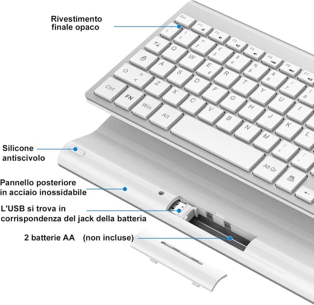 Detalle de cimetech Tastiera wireless 2.4G layout italiano QWERTY con tastierino numerico (argento)