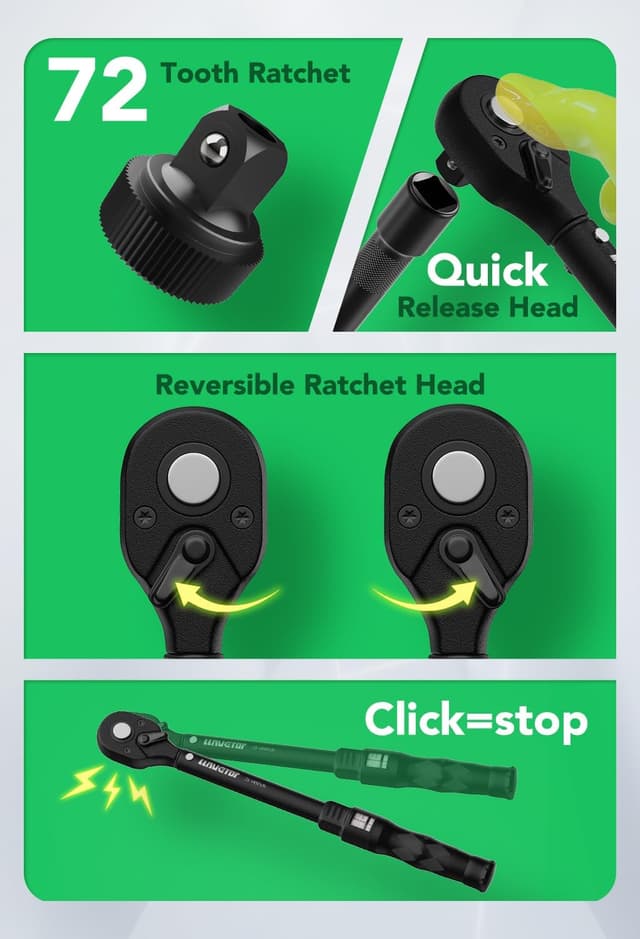 Detalle 2 de LLAVETOR 23TLG Drehmomentschlüssel Motorrad (3/8 Zoll) 20–110 Nm, ±3% mit 72-Zahn-Umschaltung