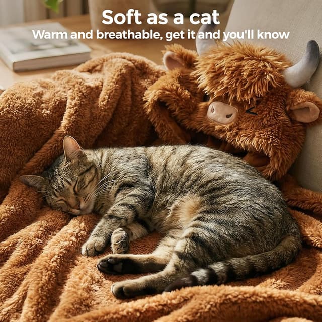 Detalle 2 de Mewaii Plaid à capuche en laine douce (vache highland) 130 x 158 cm — couverture pour enfant et adulte