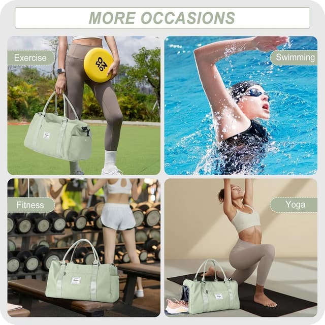 Thumbnail 6 de HYC00 Sac de sport femme homme avec compartiment chaussures et poche humide – sac de gym weekender Vert Herbe