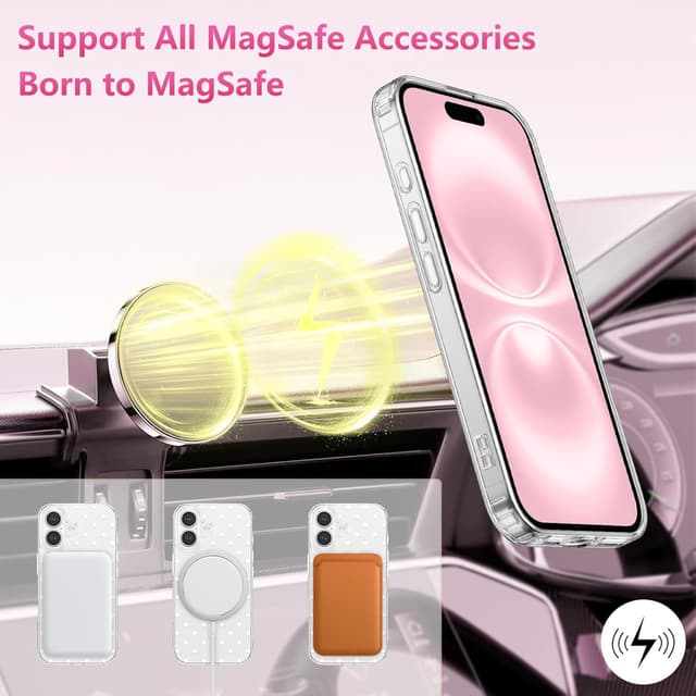 Detalle 2 de ZTOFERA Magnetic Clear Polka Dot Case for iPhone 17 (MagSafe Wireless Charging, Slim Soft Protection) — White Dot