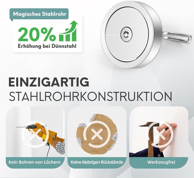 Detalle de Neosmuk Swing Magnethaken Silber (40 kg) – extra starker magnetischer Haken für Werkstatt, Wohnmobil & Spind-Organizer