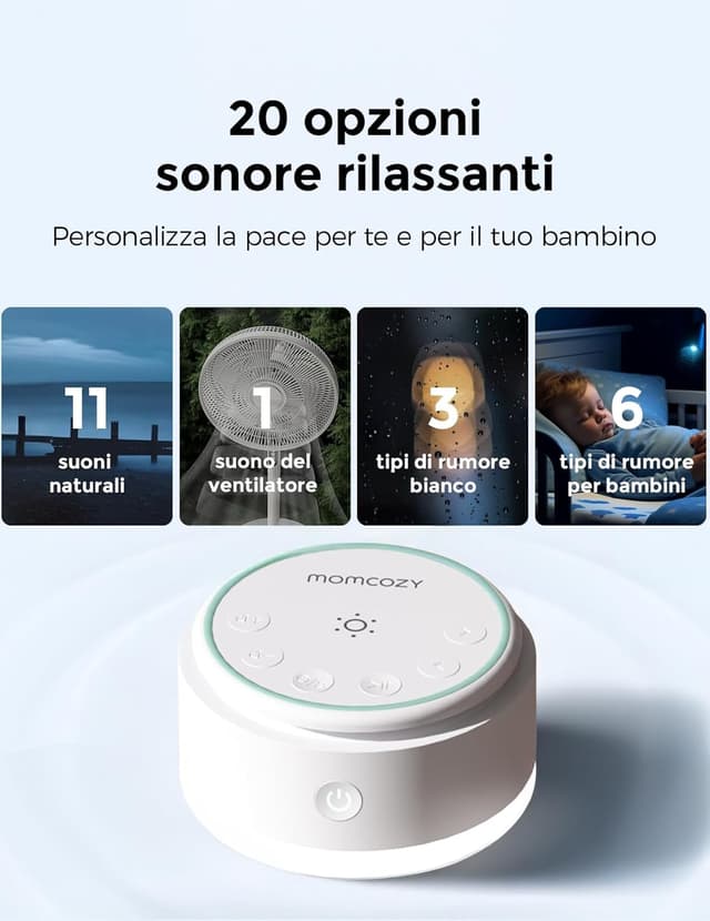 Detalle de Momcozy Sound Machine con 20 suoni rilassanti e luce touch regolabile