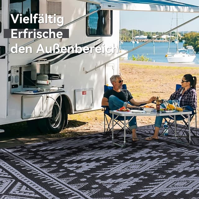 Thumbnail 6 de Homaxy Outdoor Teppich wetterfest 150 x 240 cm, faltbar, wendbar – Schwarz & Grau