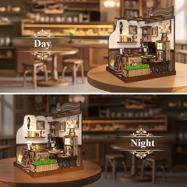 Detalle 2 de Aolso Kit di caffè miniature DIY in legno (77 pezzi) per case delle bambole e diorami