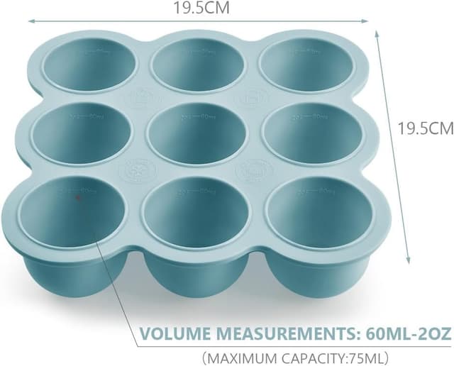 Detalle de Aolso contenitore in silicone con 9 scomparti da 75 ml, per freezer, BPA-free, blu