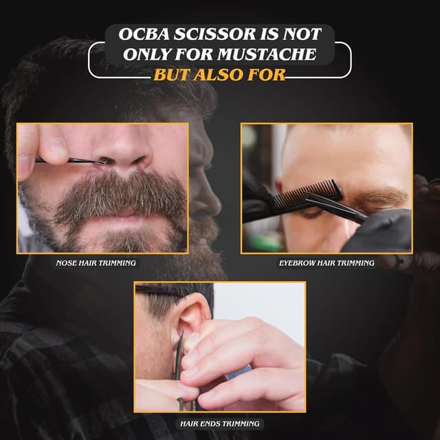 Detalle de OCBA Professional Beard Scissor (Stainless Steel) for Moustache, Ear & Nose Hair Trimming – Safety Use, Black