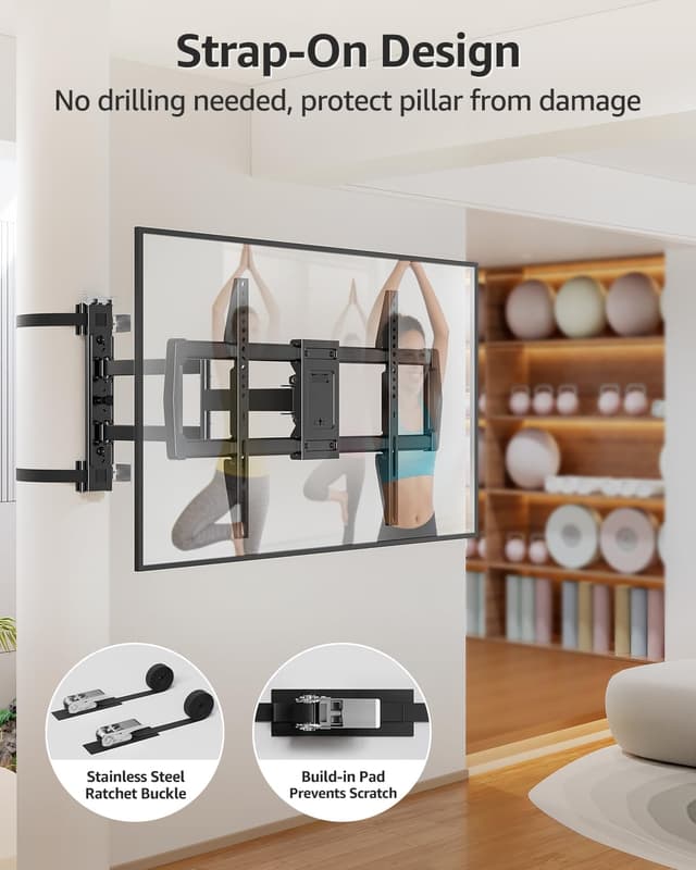 Detalle de MOUNTUP Pillar TV Mount for 32"-75" TVs (Full Motion Strap-On Post Mount, Max VESA 600x400)