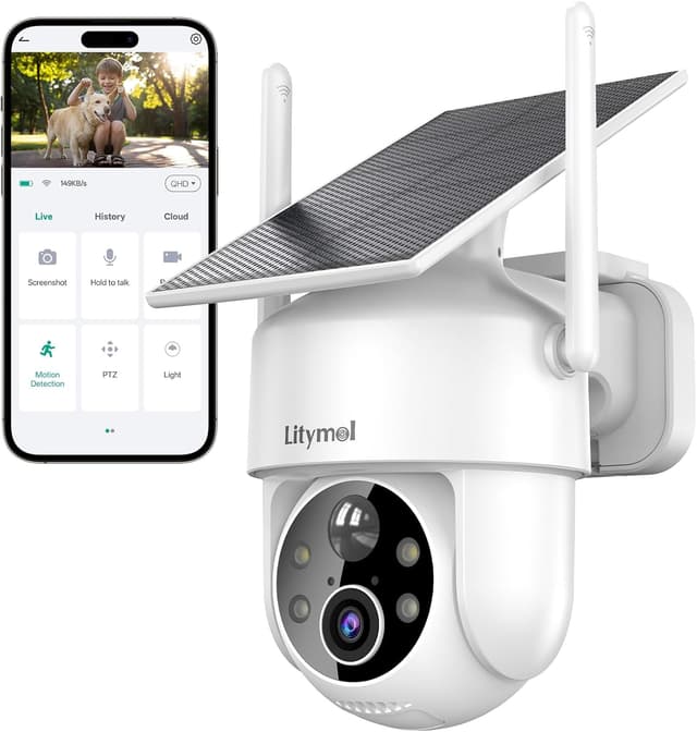 Detalle de LITYMOL 2K 360° Wireless Outdoor Security Cameras (Solar, 2-Way Audio, AI Detection)