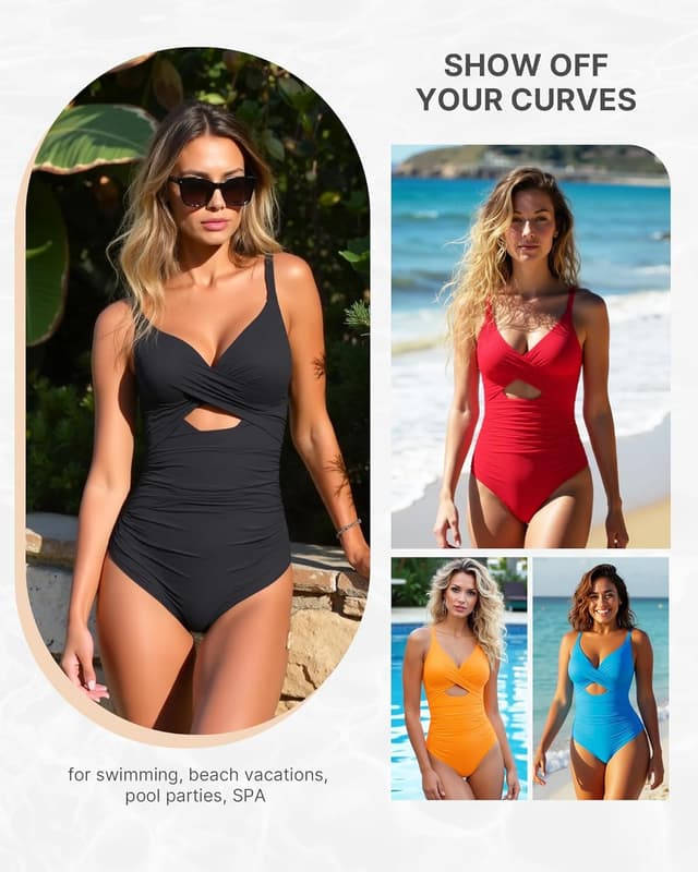 Detalle 2 de SHAPELLX Tummy Control V-Neck Ruched One-Piece Swimsuit with Built-in Bra