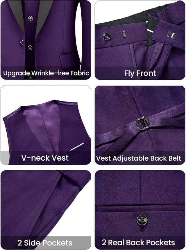 Thumbnail 5 de WULFUL 3 Piece Slim Fit Tuxedo Set 1 Button 🕴