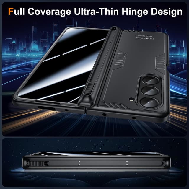 Detalle de KAIIECAL Slim Hinge Kickstand Case for Samsung Galaxy Z Fold 5 with Privacy Screen Protector & S Pen Holder (Black)