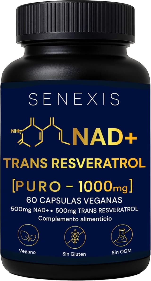 Detalle de SENEXIS Nad Resveratrol Puro 1000 mg (60 cápsulas veganas): apoyo de energía celular y cognición