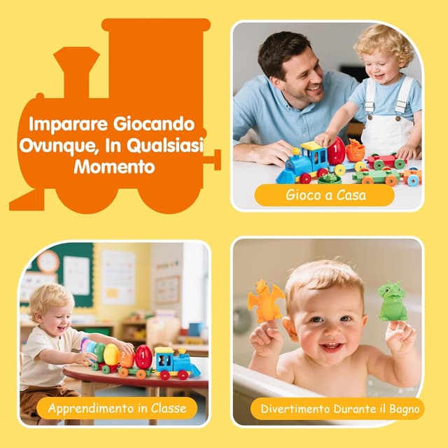 Detalle de hahaland Giochi Bambini 1-2-3 Anni: set di dinosauri treno Montessori con uova numerate e vagoni componibili