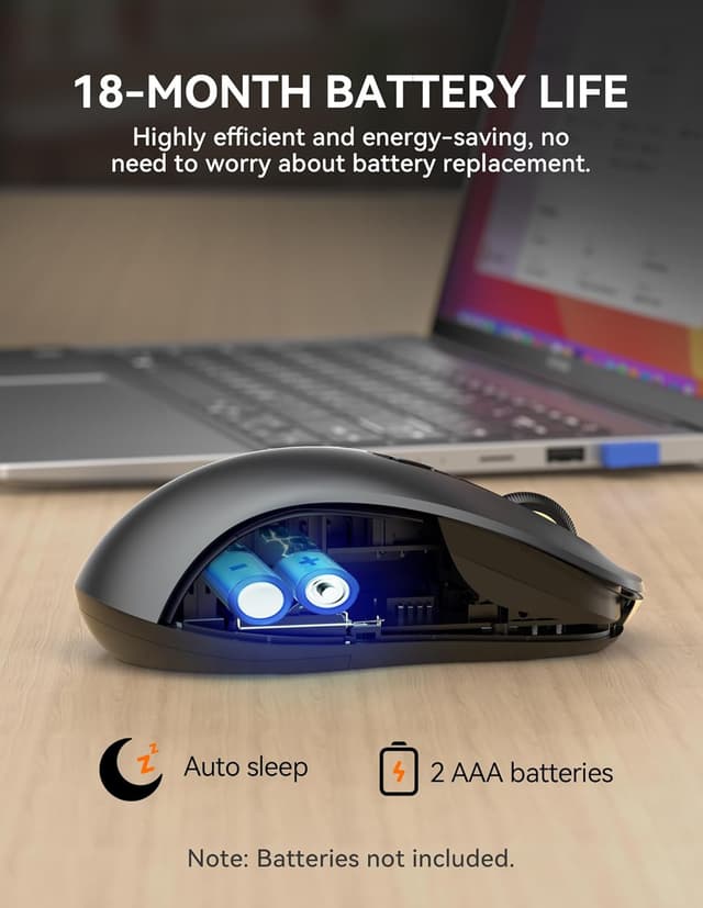 Detalle de TECKNET Tri-Mode Wireless Mouse for Laptop (Bluetooth 5.0/3.0 + 2.4G, 4800DPI, silent clicks)