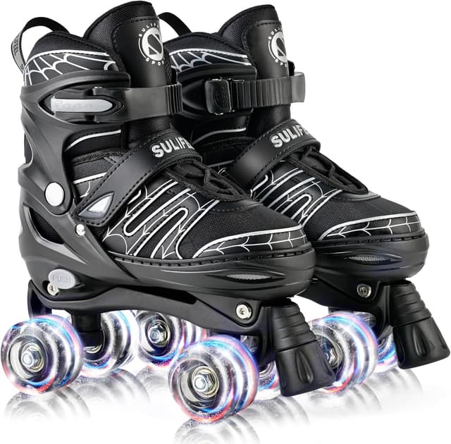 Detalle de SULIFEEL Adjustable Kids Roller Skates (Light-Up Wheels) for Boys — 4-Size Growth Fit