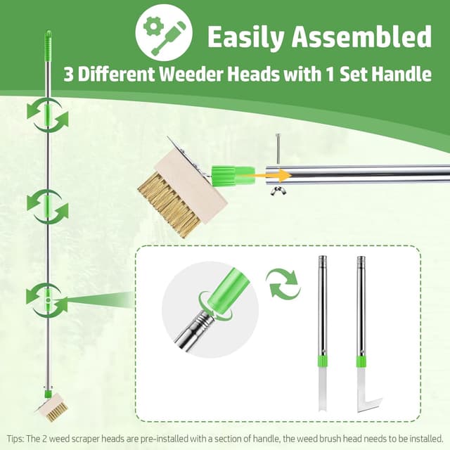 Detalle 2 de Patio Weed Remover Tool with Long Handle (60") 3-in-1 Weed Scraper & Weed Brush Set Combo