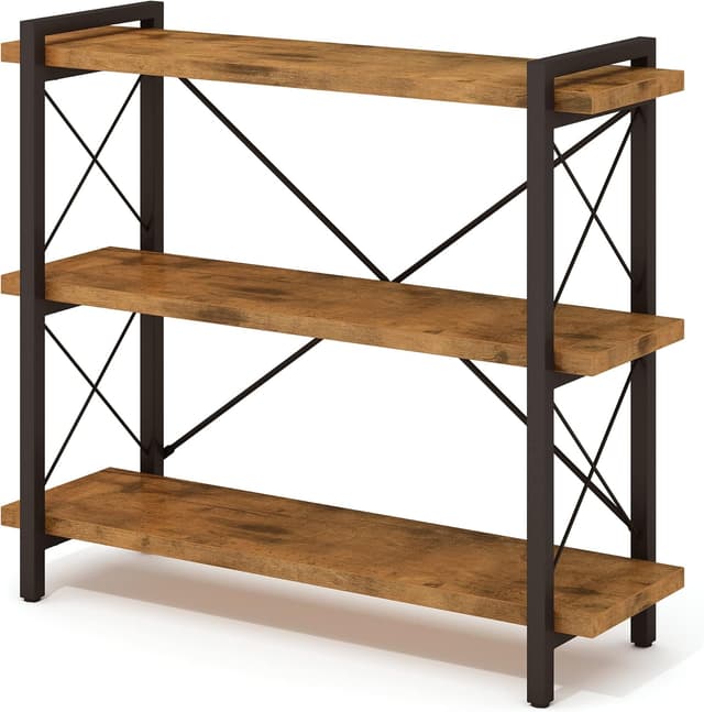 Detalle de HCHQHS 3-Tier Industrial Bookshelf (Rustic Wood & Black Metal, Open Book Shelf)