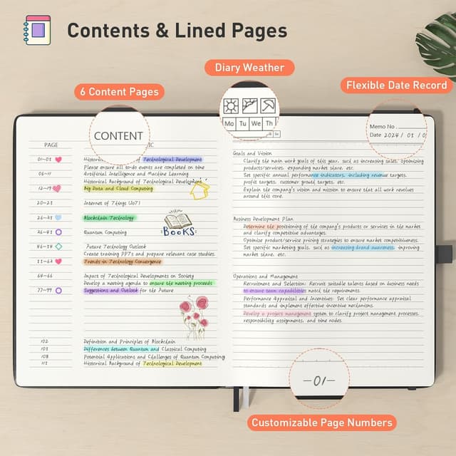 Detalle de Smarpau Lined Journal Notebook (Large A4, Thick Hardcover, 320 Pages) – Black lined notebook with 100gsm paper