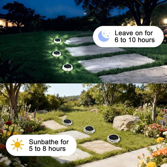 Detalle de Hqynss solar ground lights outdoor (6-pack) with IP65 protection and 8 LEDs – cool white