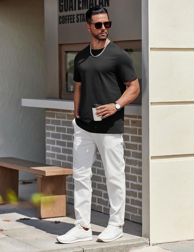 Detalle de COOFANDY T-Shirt homme manches courtes col rond en coton bio (tees unicolore basic)