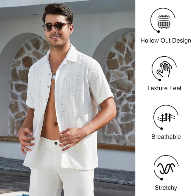 Detalle de Damipow Mens Casual Short-Sleeve Button Down Shirt for Vacation & Beach Wear