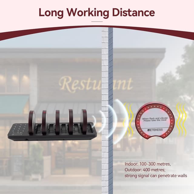 Detalle 2 de Retekess TD162 : bippeur restaurant sans fil (portée jusqu’à 400 m, 7 modes d’appel) avec 10 bippers
