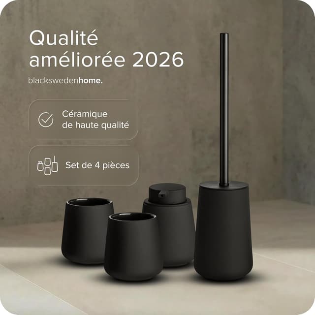 Detalle 2 de Black Sweden Home ensemble salle de bain noir mat : distributeur de savon, gobelets et brosse WC en céramique