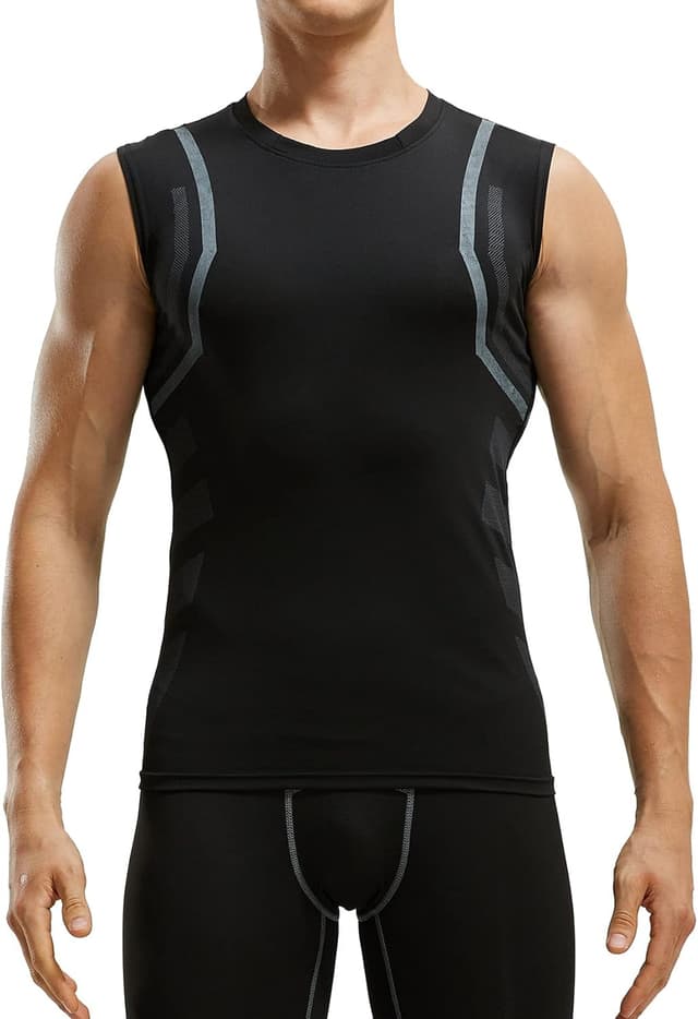 Detalle 2 de AMZSPORT Canotta Compressione Uomo con asciugatura rapida e logo riflettente per palestra, running e body building