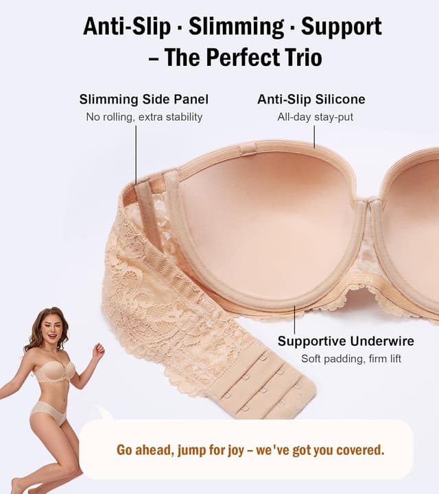 Detalle 2 de Lemorosy Damen trägerloser BH mit Bügel Multiway – rutschfester Push-up für große Größen