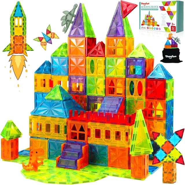 Detalle de Theefun 52-teilige magnetische Bausteine (Magnetspielzeug) für Kinder ab 3 Jahren – bunte Tier-Themen