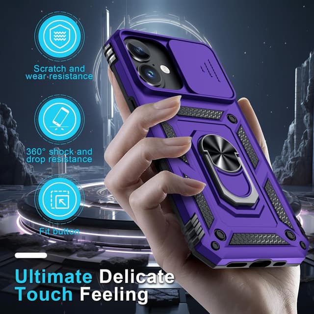 Thumbnail 6 de Janmitta Case for iPhone 14 & iPhone 13 with Slide Camera Lens Cover, Kickstand & Tempered Glass Screen Protector (Purple)