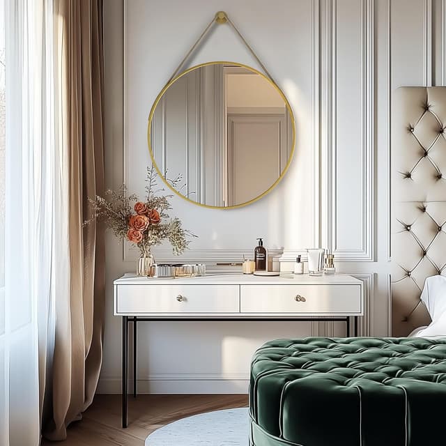 Thumbnail 6 de Artloge Spiegel Rund Gold 80 cm – Wandspiegel mit Metallrahmen und Lederband