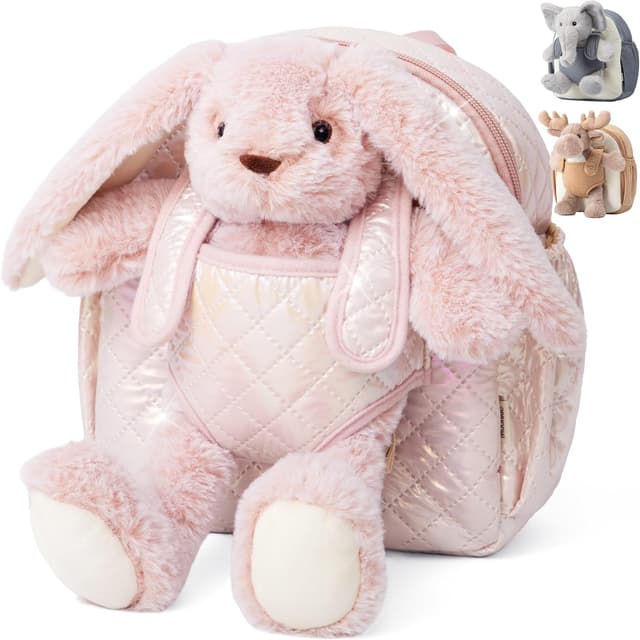 Detalle de Moonkie Hug & Go™ Bunny Toddler Backpack (Soft Plush Bag with Detachable Toy) for Girls Ages 2–4