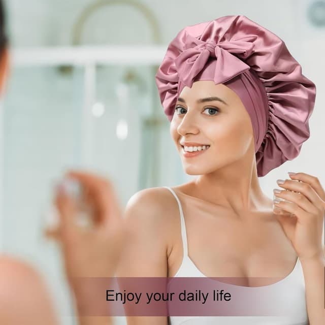 Thumbnail 6 de Silk Bonnet for Women Satin Sleep Bonnet with Elastic Tie Band (Large Sleep Cap)