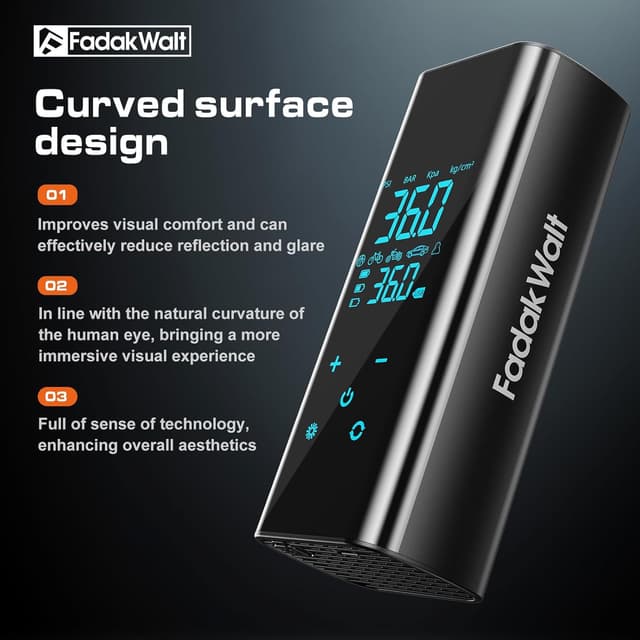 Detalle 2 de FADAKWALT Tire Inflator Portable Air Compressor (Cordless, 150 PSI, Digital Gauge, Touch Screen)