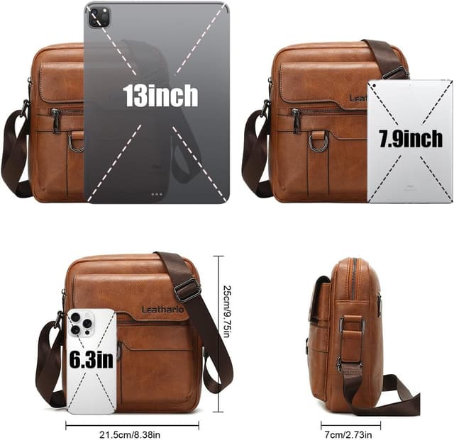 Detalle 2 de Leathario Shoulder Bag (Vegan Leather) — Small Cross Body Messenger for Work, Travel & Daily Use