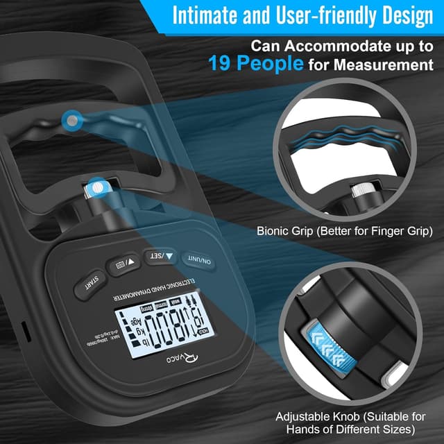 Detalle 2 de Ryaco Grip Strength Tester (396lb/180kg) rechargeable digital hand dynamometer with LCD
