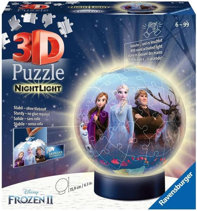 Detalle de Ravensburger Puzzle 3D boule illuminée La Reine des Neiges 2, 72 pièces numérotées (socle lumineux inclus) dès 6 ans