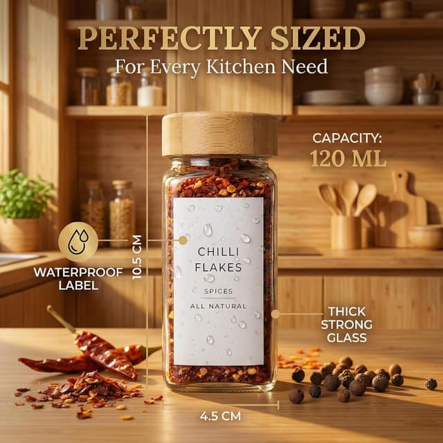 Thumbnail 5 de Livabl Glass Spice Jars 120ml — 24 pack 🧂