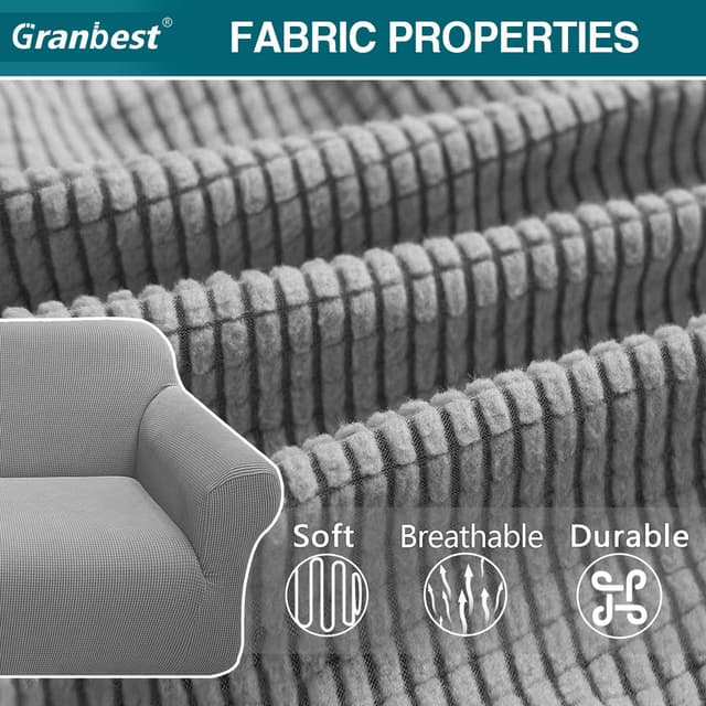 Detalle 2 de Granbest High Stretch Sofa Covers 3 Seater – Light Gray non-slip super soft jacquard spandex sofa slipcover