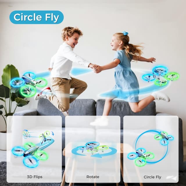 Detalle 2 de Q1 Mini Drone with Camera 4K (for Kids 8–12) – RC Quadcopter with LEDs, Headless Mode & 3D Flips, Grey