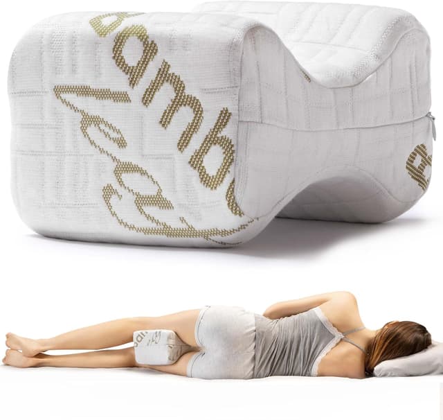 Detalle de Cuscino per gambe e ginocchia Flowen in memory foam e bambù, supporto ortopedico lombare sfoderabile
