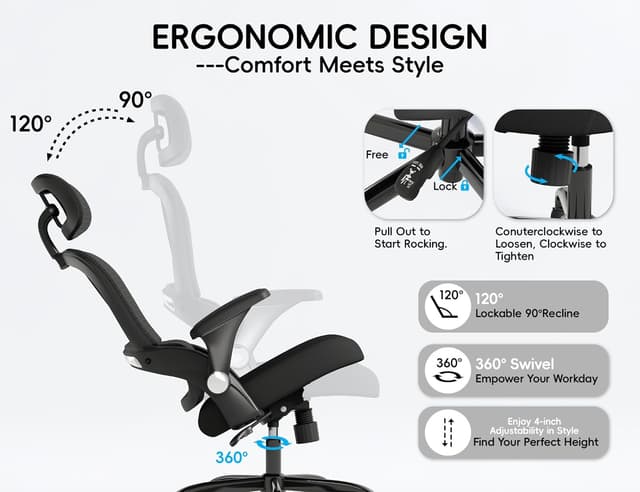 Thumbnail 6 de TRALT Office Chair Ergonomic Desk Chair with Lumbar Support, 3D Headrest & Breathable Mesh Back (Black)